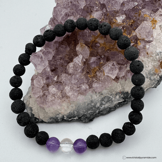 Edelsteinarmband Amethyst und Bergkristall in Lava