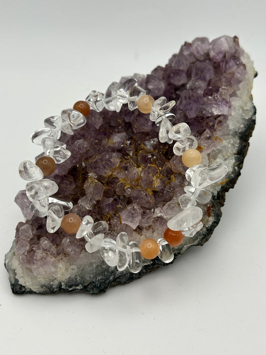 Edelsteinarmband Bergkristall mit Mondstein