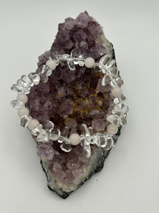 Edelsteinarmband Bergkristall mit Rosenquarz