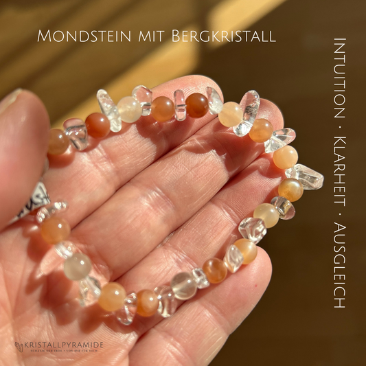 Edelsteinarmband Bergkristall mit Mondstein