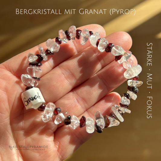 Edelsteinarmband Bergkristall mit Granat (Pyrop)