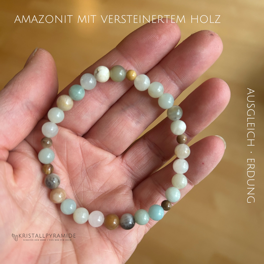 Edelsteinarmband Amazonit mit versteinertem Holz