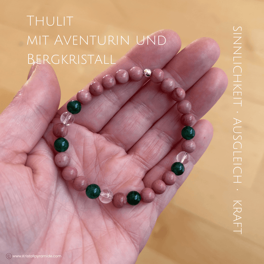 Edelsteinarmband Thulit mit Bergkristall und Aventurin