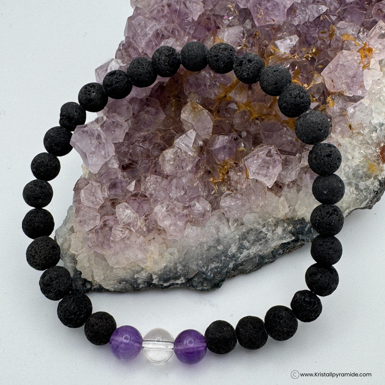 Edelsteinarmband Amethyst und Bergkristall in Lava