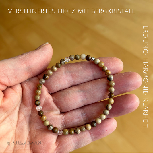 Edelsteinarmband versteinertes Holz mit Bergkristall